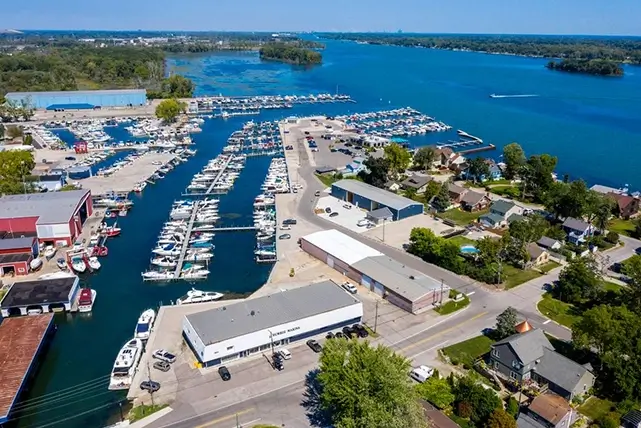 Aerial view of the Gibraltar, MI marina — Haven Health proudly serves patients from this community